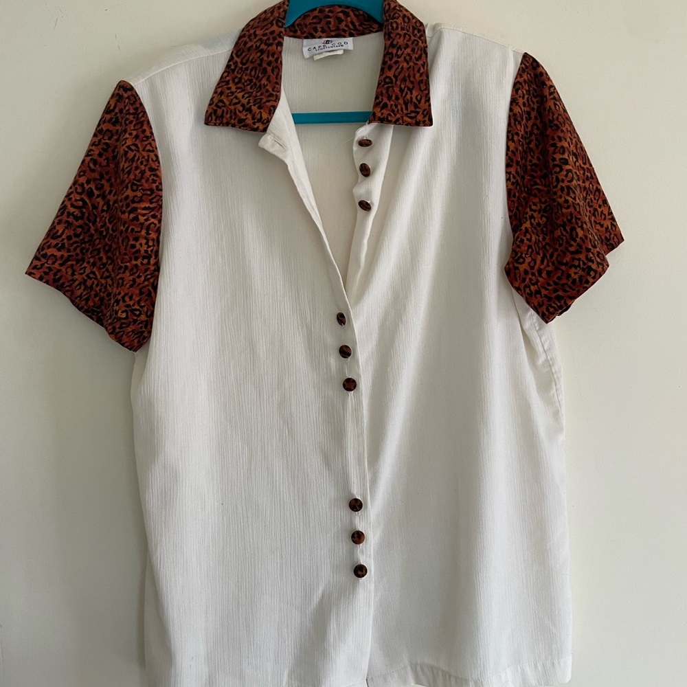 Vintage Button Down Leopard Print Bowling Style Shirt